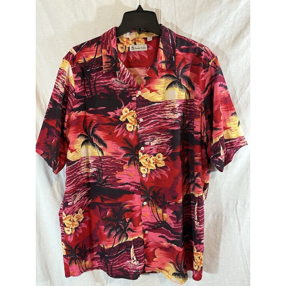 Hawaiian Vacation Men’s XL Pink & Red Hawaiian Print Button Up Shirt